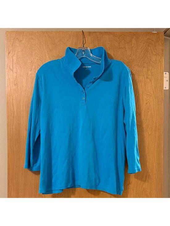 Lands' End Tops - Lands' End Women's Turquoise 3/4 Sleeve Polo Top Snap Placket Size XL